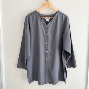 Eileen Fisher Vintage 1980s 100% Silk Oversized Button Down Tunic Blouse Gray 2